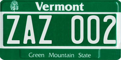 VT license plate ZAZ002