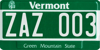 VT license plate ZAZ003