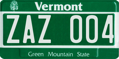 VT license plate ZAZ004