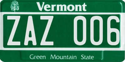 VT license plate ZAZ006