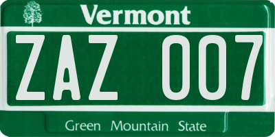 VT license plate ZAZ007