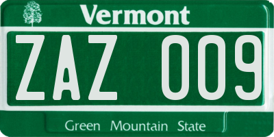 VT license plate ZAZ009