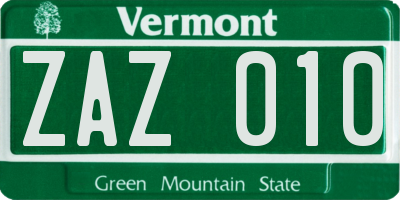 VT license plate ZAZ010