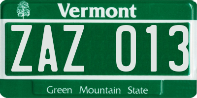 VT license plate ZAZ013