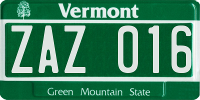 VT license plate ZAZ016