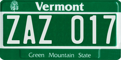 VT license plate ZAZ017