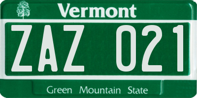 VT license plate ZAZ021