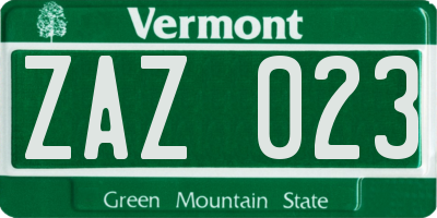 VT license plate ZAZ023