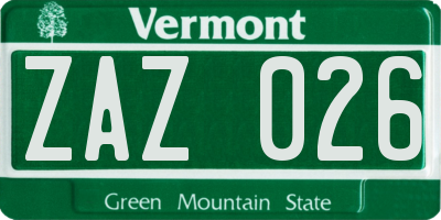 VT license plate ZAZ026