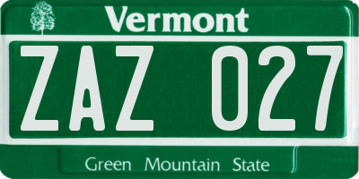 VT license plate ZAZ027