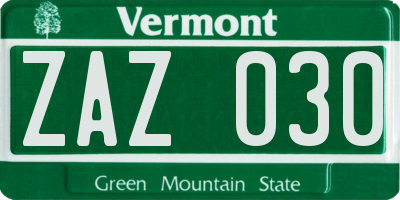 VT license plate ZAZ030