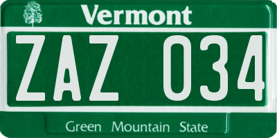 VT license plate ZAZ034