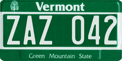 VT license plate ZAZ042