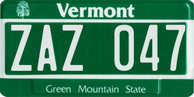 VT license plate ZAZ047