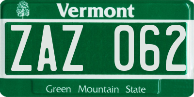 VT license plate ZAZ062