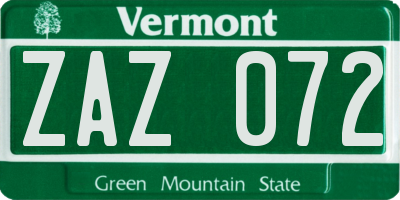 VT license plate ZAZ072