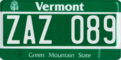VT license plate ZAZ089