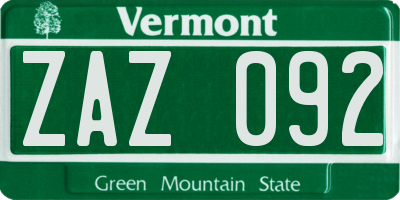 VT license plate ZAZ092
