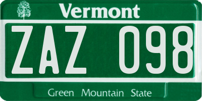 VT license plate ZAZ098