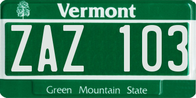 VT license plate ZAZ103