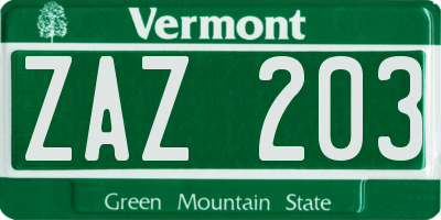 VT license plate ZAZ203