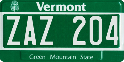 VT license plate ZAZ204