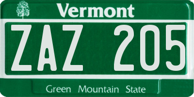 VT license plate ZAZ205
