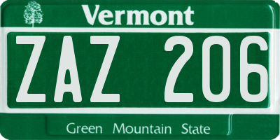 VT license plate ZAZ206