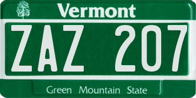 VT license plate ZAZ207