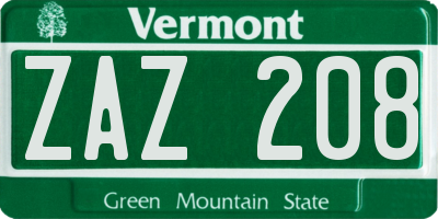 VT license plate ZAZ208