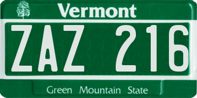 VT license plate ZAZ216