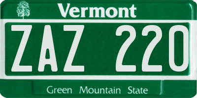 VT license plate ZAZ220