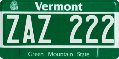 VT license plate ZAZ222