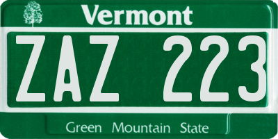VT license plate ZAZ223