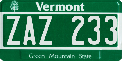 VT license plate ZAZ233