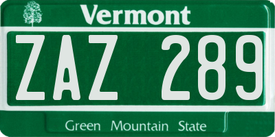 VT license plate ZAZ289