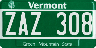VT license plate ZAZ308