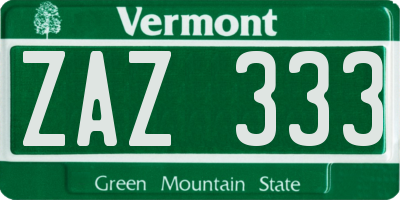 VT license plate ZAZ333