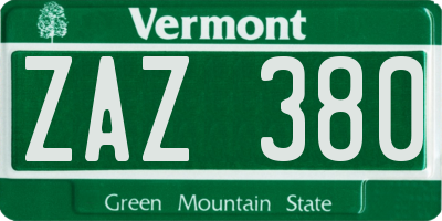 VT license plate ZAZ380
