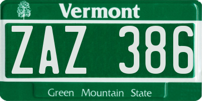 VT license plate ZAZ386