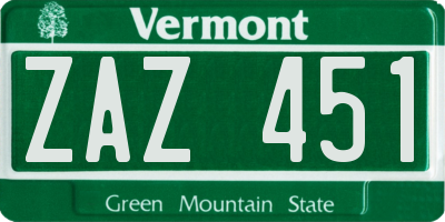 VT license plate ZAZ451
