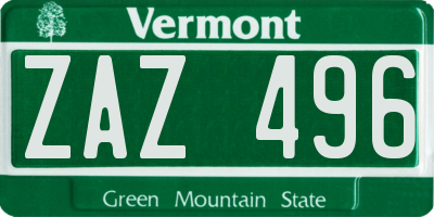 VT license plate ZAZ496