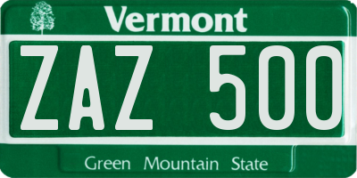 VT license plate ZAZ500