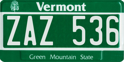 VT license plate ZAZ536