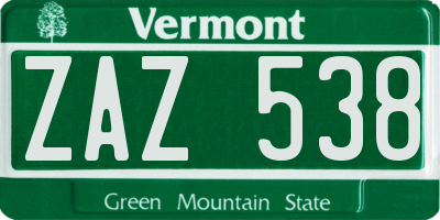 VT license plate ZAZ538