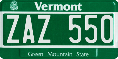 VT license plate ZAZ550