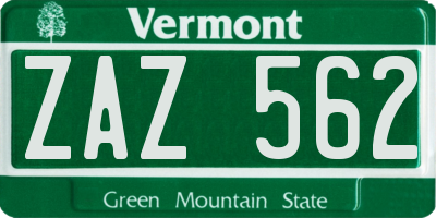 VT license plate ZAZ562