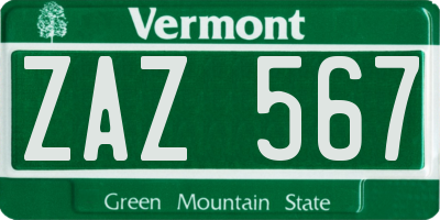VT license plate ZAZ567