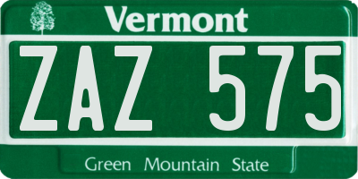 VT license plate ZAZ575