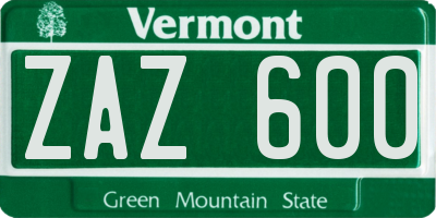 VT license plate ZAZ600